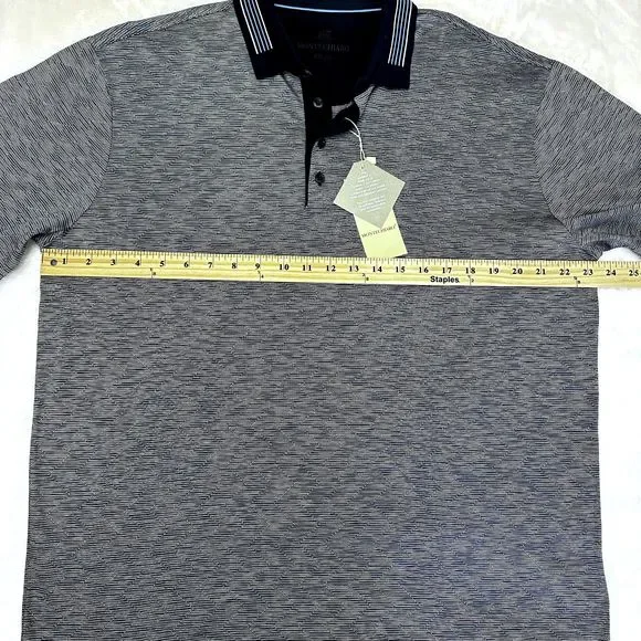 MONTECHIARO Men's Polo Shirt Navy White Zig Zag Print Cotton SZ 56/2XL ITALY - Picture 12 of 16